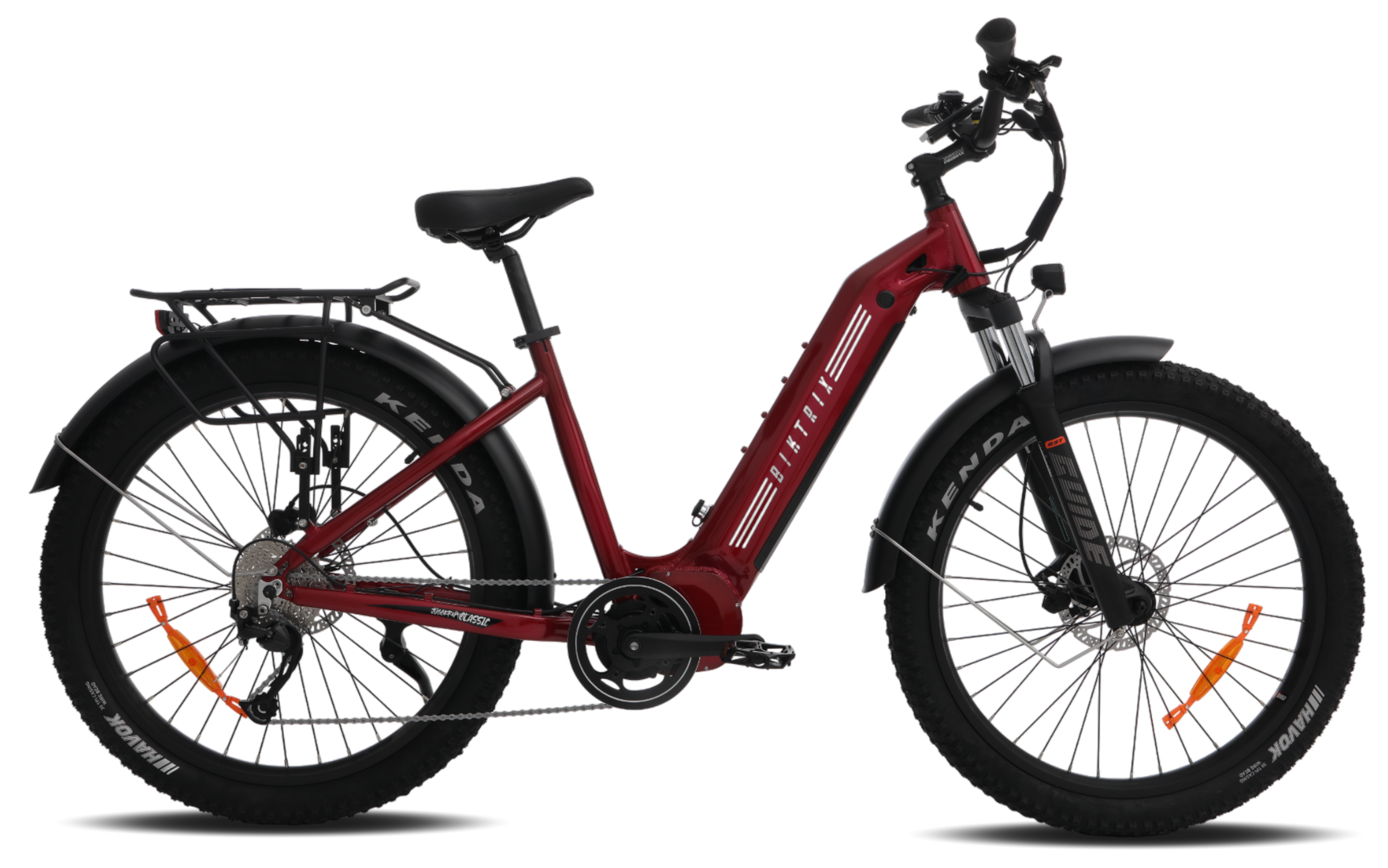 Juggernaut Classic Duo Step-Thru - L | 19” Frame (Fits Riders  5’8”+ | 30”+ inseam) / Cherry Red / 27.5x3 MTB Wheels (Great on pavement | groomed trails)