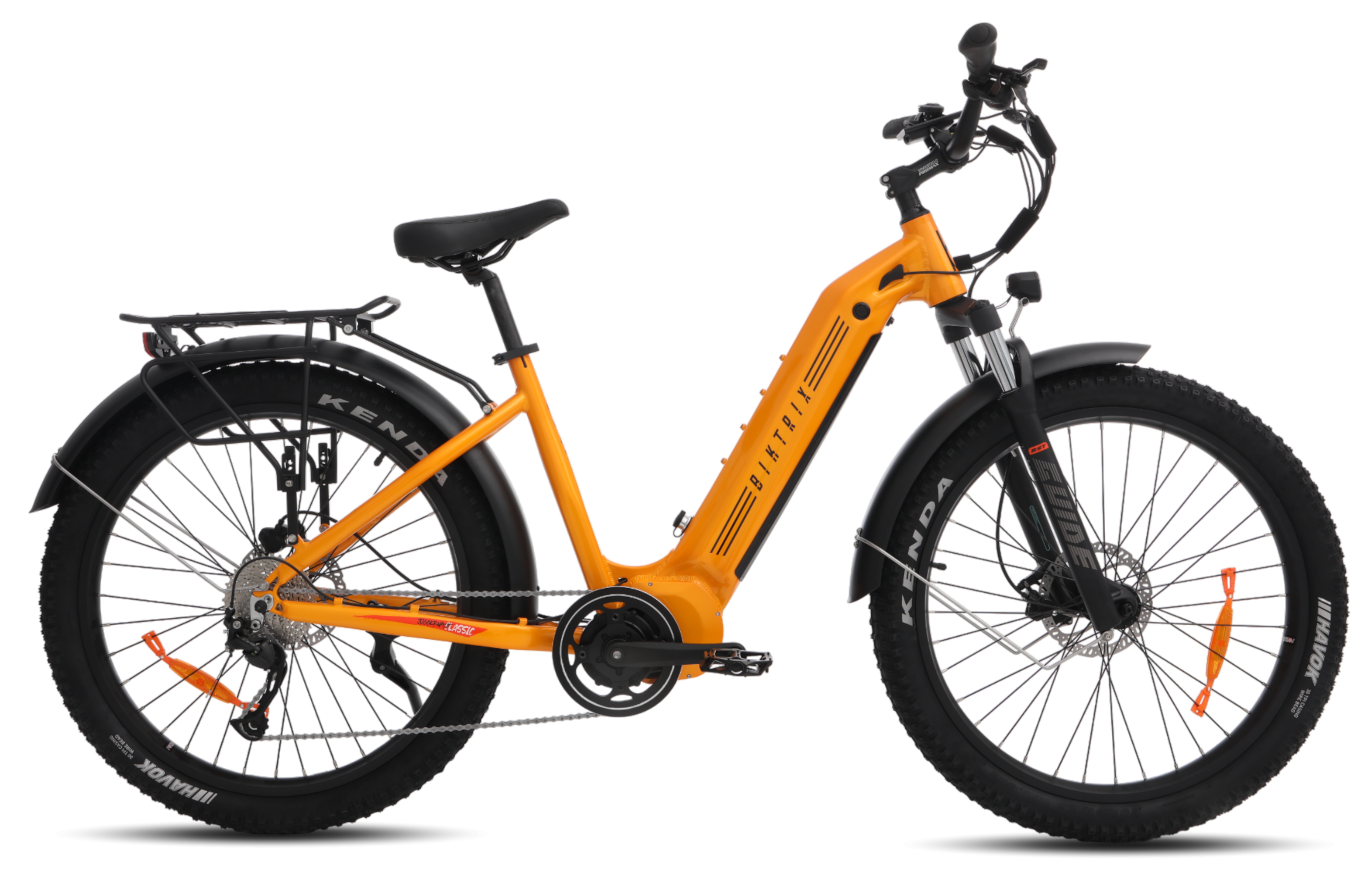 Juggernaut Classic Duo Step-Thru - L | 19” Frame (Fits Riders  5’8”+ | 30”+ inseam) / Tangerine / 26x4 Fat Wheels (Great on snow | sand | gravel)