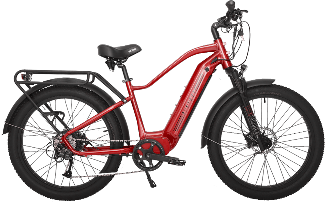 Juggernaut Hub Duo Step-Over - Step-Over / L | 19” Frame (Fits Riders  5’10”+ / 31”+ inseam) / Cherry Red / 27.5x3 MTB Wheels (great on pavement | groomed trails)