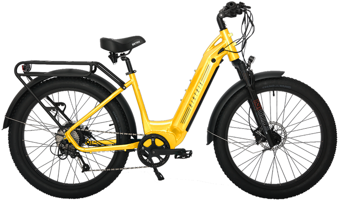 Juggernaut Hub Duo Step-Over - Step-Thru / M | 17” Frame (Fits Riders 5’4”+ / 29”+ inseam) / Bumblebee Yellow / 24x4 Wheels (great all around use)