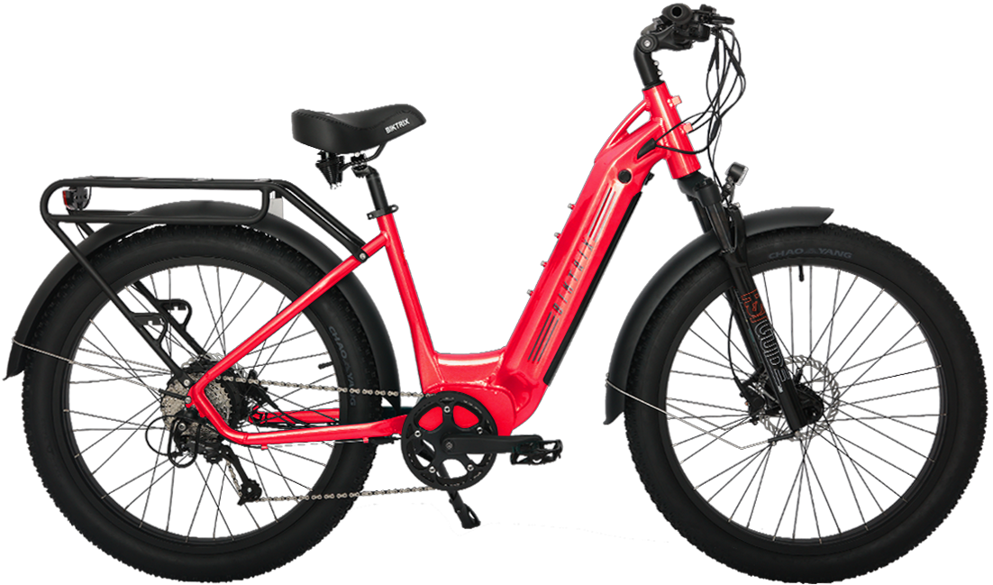 Juggernaut Hub Duo Step-Over - Step-Thru / L | 19” Frame (Fits Riders  5’10”+ / 31”+ inseam) / Metallic Red / 26x4 Fat Wheels (great on snow | sand | gravel)