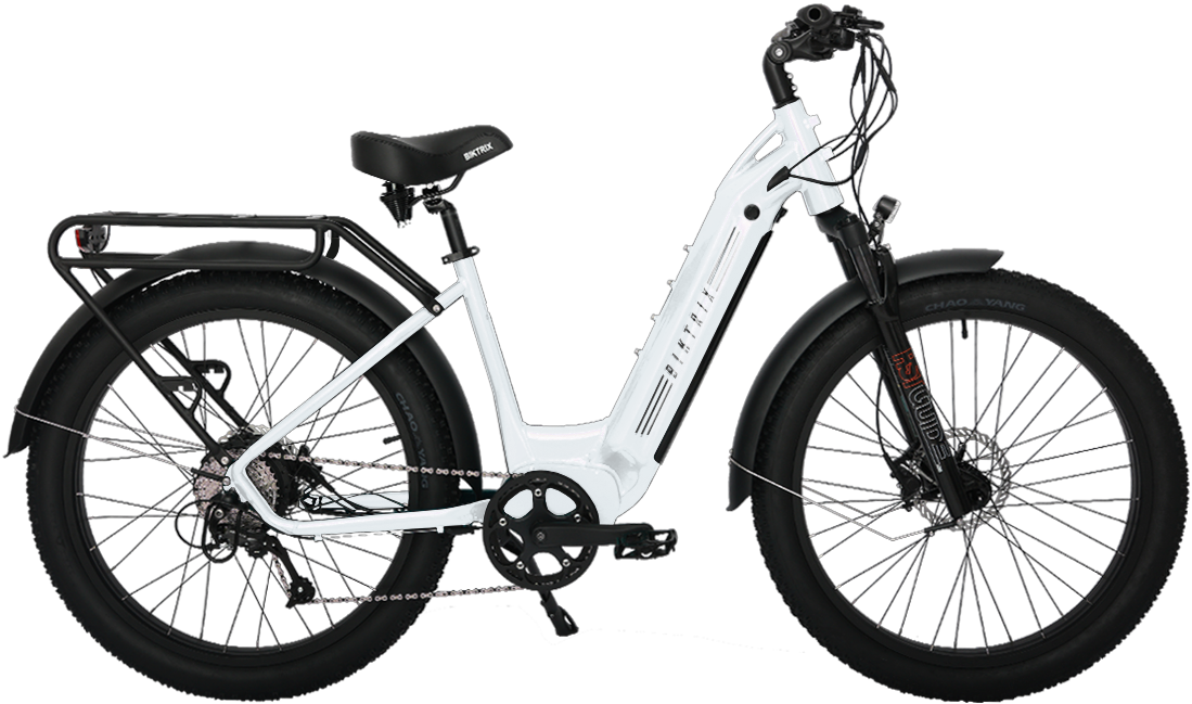 Juggernaut Hub Duo Step-Over - Step-Thru / L | 19” Frame (Fits Riders  5’10”+ / 31”+ inseam) / Pearl White / 26x4 Fat Wheels (great on snow | sand | gravel)