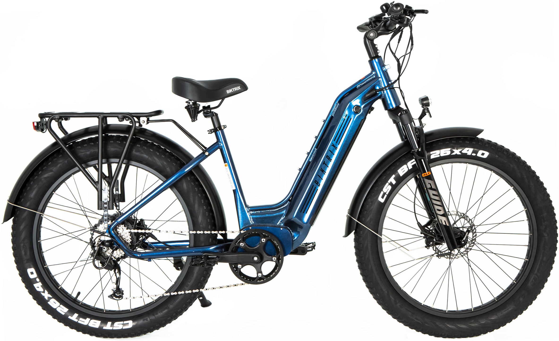 Juggernaut Hub Duo Step-Over - Step-Thru / L | 19” Frame (Fits Riders  5’10”+ / 31”+ inseam) / Midnight Blue / 27.5x3 MTB Wheels (great on pavement | groomed trails)