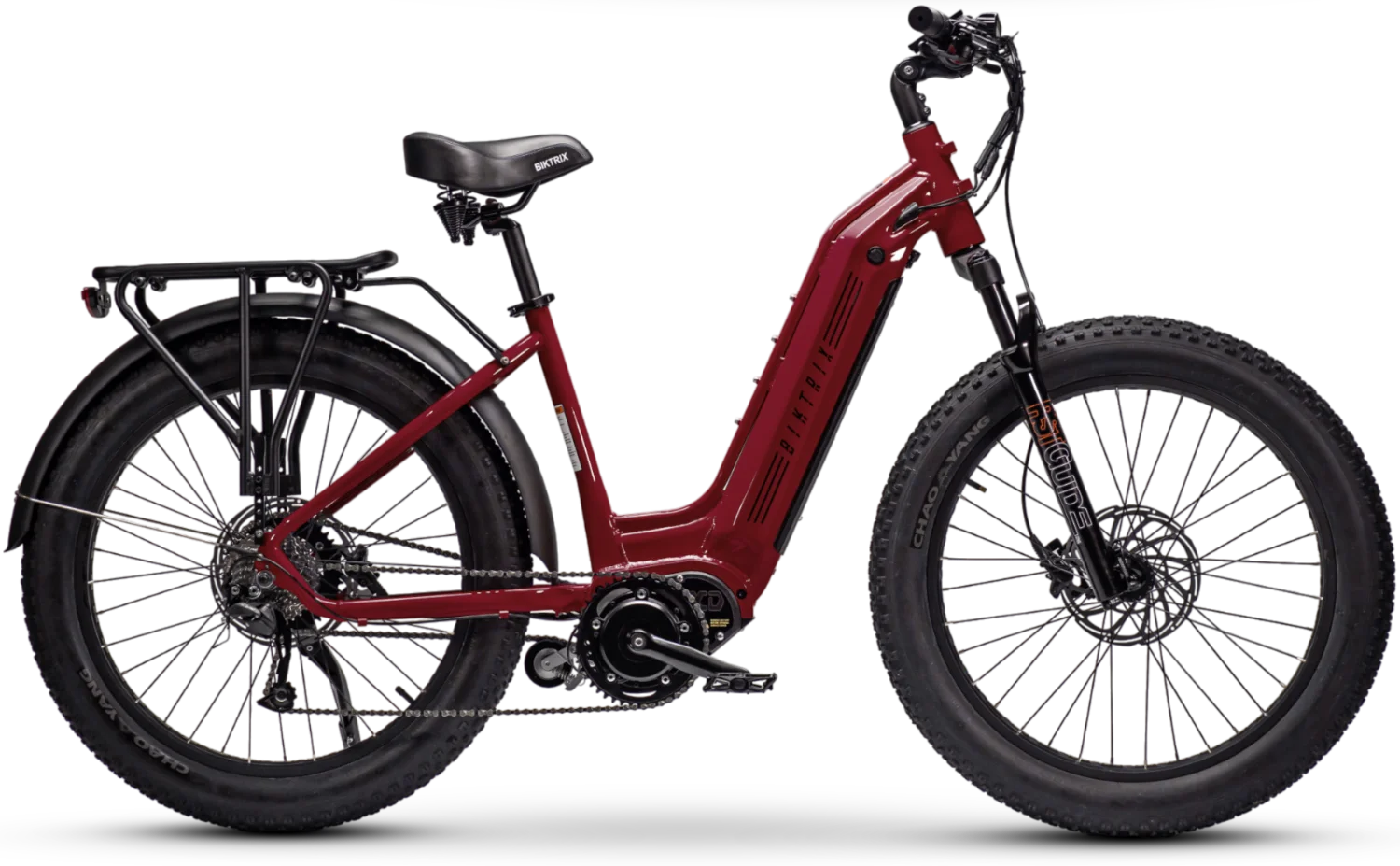 Juggernaut XD Duo Step-Thru - M | 16” Frame (Fits Riders 5’6”+ / 30”+ inseam) / Black Cherry / 26x4 Fat Wheels (great on snow | sand | gravel)