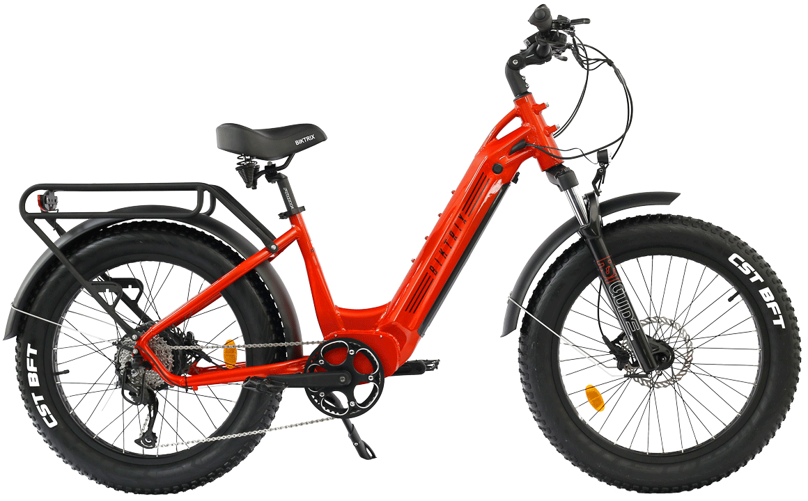 Juggernaut Hub Duo Step-Over - Step-Thru / M | 17” Frame (Fits Riders 5’4”+ / 29”+ inseam) / Lava Orange / 24x4 Wheels (great all around use)