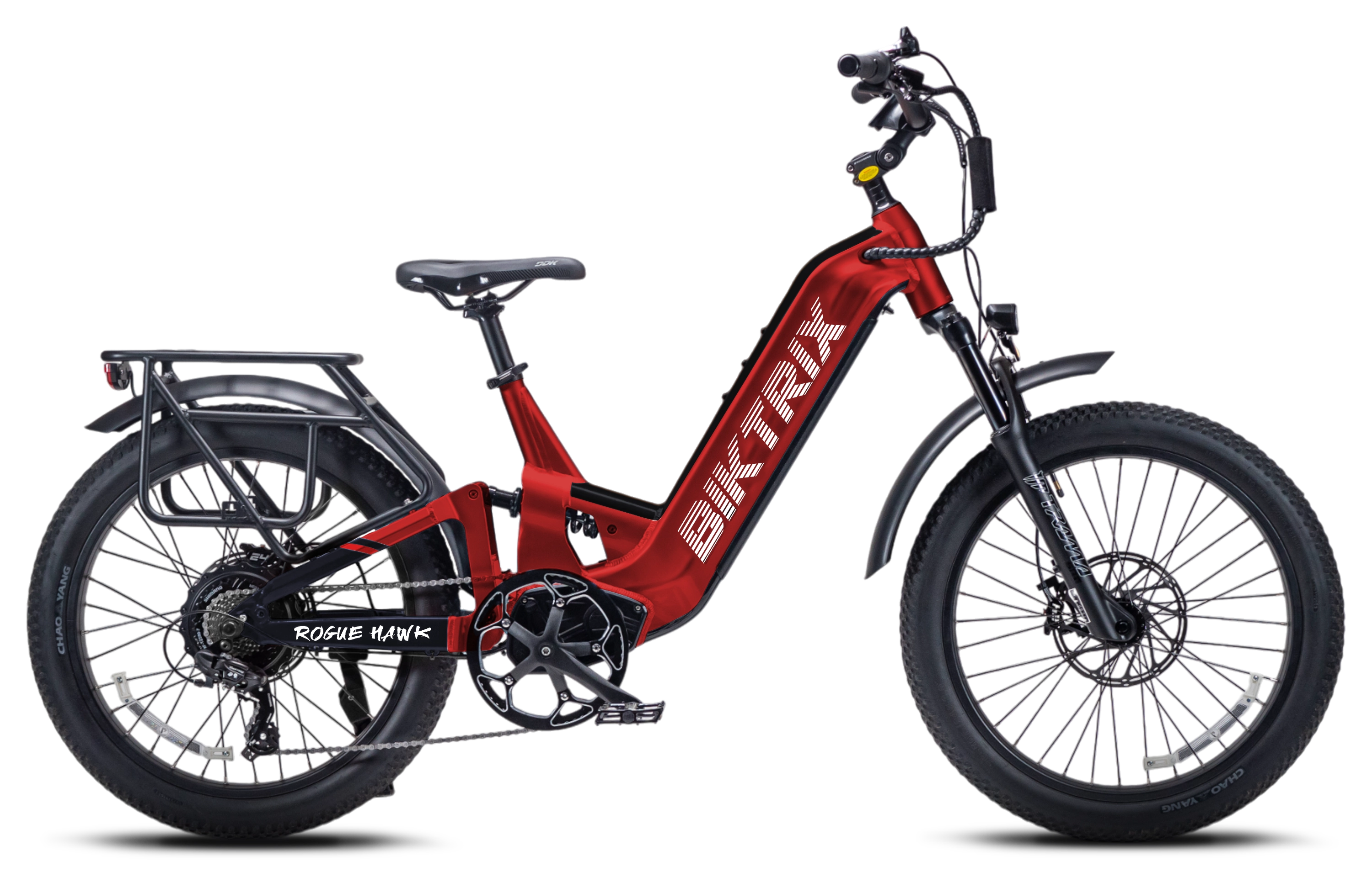 RogueHawk FS Step-Thru | 70V - Red/Black / L | 18” Frame | 27.5x3 MTB(Fits Riders 5’6” and taller | 30”+ inseam)